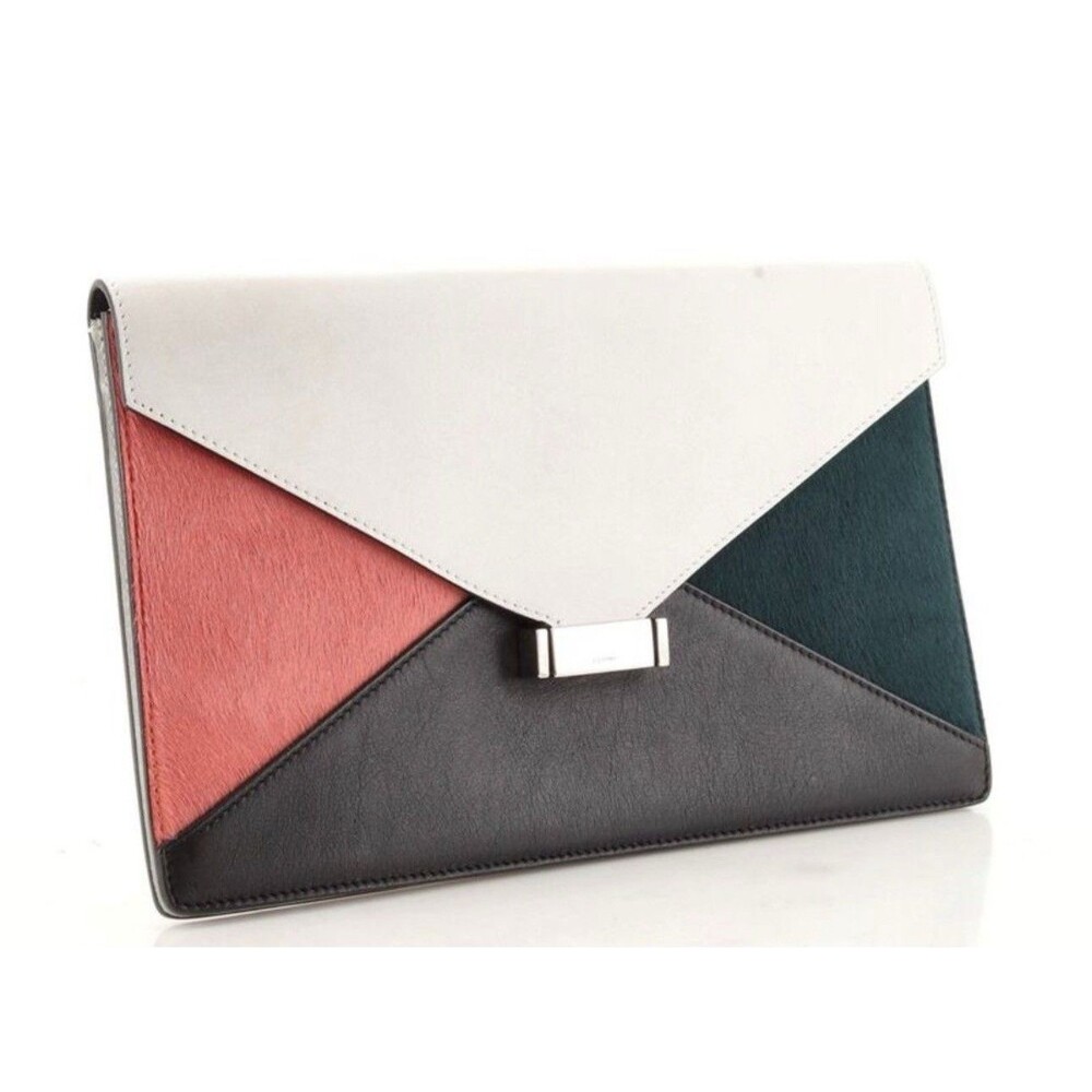 Celine Diamond Clutch Pony Hair Leather Medium Black Green Pink White Auth - Picture 5 of 16